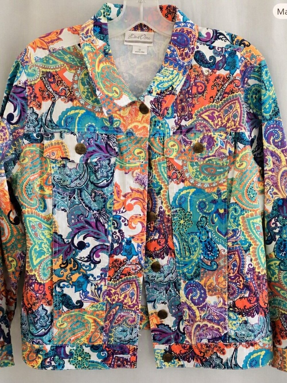 Bend Over Multicolor Paisley Jean Jacket | Women’s Size 12P | EUC Colorful Boho 